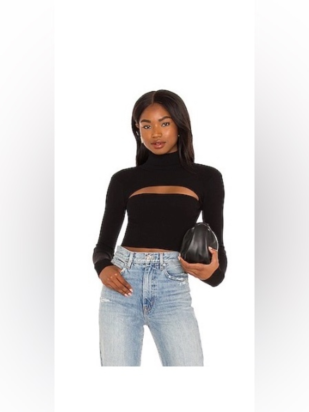 NWT Superdown Tasha cutout sweater Black Ribbed Cutout Turtleneck Crop Top